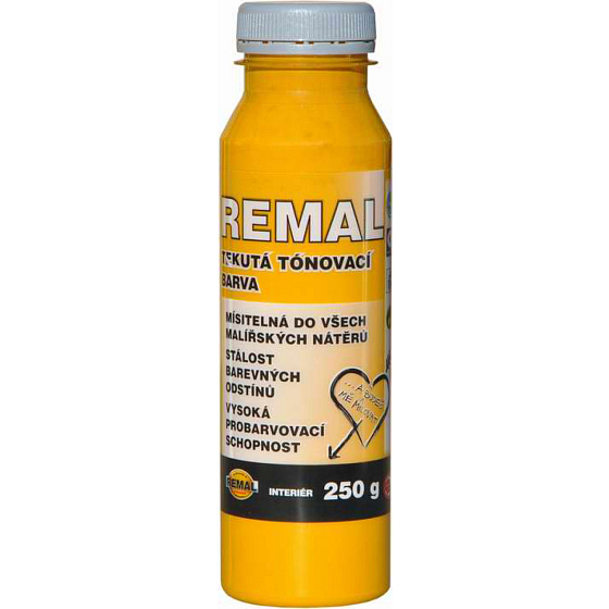Tónovací barva Remal 0670 Okrová, 250 g. Pigment pro tónování malířských barev, ideální pro dosažení teplých okrových odstínů při dekorativních nátěrech.
