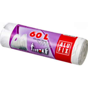 Alufix Müllsäcke mit Griffen weiß, 12 µ, 60 Liter, 64 x 71 x 16 cm, 12 Stück