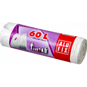 Alufix Müllsäcke mit Griffen weiß, 12 µ, 60 Liter, 64 x 71 x 16 cm, 12 Stück