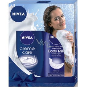 Nivea Body Milk pflegende Körperlotion für trockene bis sehr trockene Haut 250 ml + Creme Care cremiges Duschgel 250 ml, für Frauen Kosmetikset