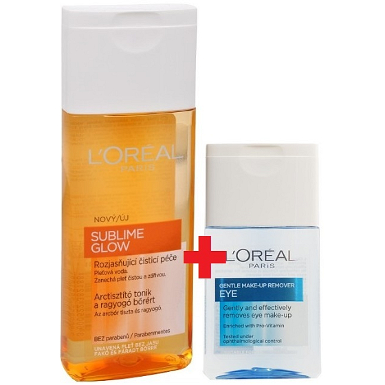 Loreal Paris Sublime Glow aufhellende Reinigungslotion für müde Haut 200 ml + Loreal Paris sanfter Augen-Make-up-Entferner 125 ml, Kosmetikset