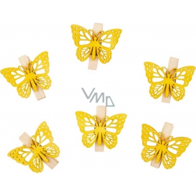 Schmetterlinge aus Holz mit einem Stift gelb 4 cm 6 Stück