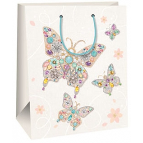 Ditipo Geschenkpapiertüte 26,4 x 13,7 x 32,4 cm weiß, mit Schmetterlingen AB