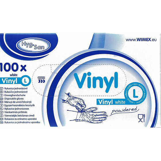 Wimex Hygienic weiße Einweghandschuhe aus Vinylpulver, Größe L, Schachtel mit 100 Stück