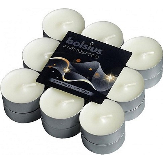 Bolsius Aromatic Anti-Tabak - Anti-Tabak duftende Teelichter 18 Stück, Brenndauer 4 Stunden