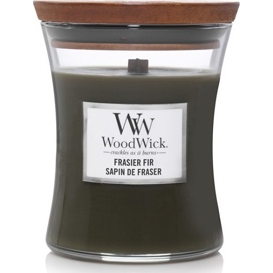 WoodWick Frasier Fir Duftkerze mit Holzdocht und Deckel Glas mittel 275 g