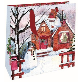 Nekupto Luxus Papier Geschenk Tasche 23 x 23 cm Weihnachten Haus und Schneemann