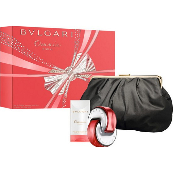 Bvlgari Omnia Koralle Eau de Toilette 65 ml + Körperlotion 75 ml + schwarze Tasche, für Frauen Geschenkset