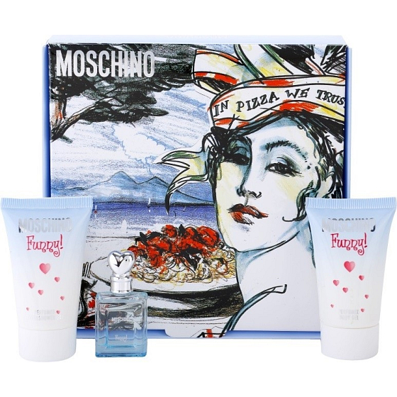 Moschino Lustig! Eau de Toilette 4 ml + Körperlotion 25 ml + Duschgel 25 ml, Geschenkset
