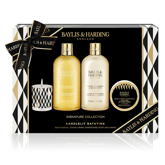 Baylis & Harding Tangerine and Grapefruit Badeschaum 300 ml + Duschcreme 300 ml + Hand- und Körperlotion 50 ml + Duftkerze 60 g, Kosmetikset für Frauen
