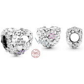 Charme Sterling Silber 925 Herz mit Gänseblümchen für Mama, Perle auf Armband Familie