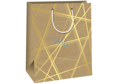 Ditipo Geschenkpapiertüte 26,4 x 32,7 x 13,6 cm Kraft - natürliche Goldlinien gerade