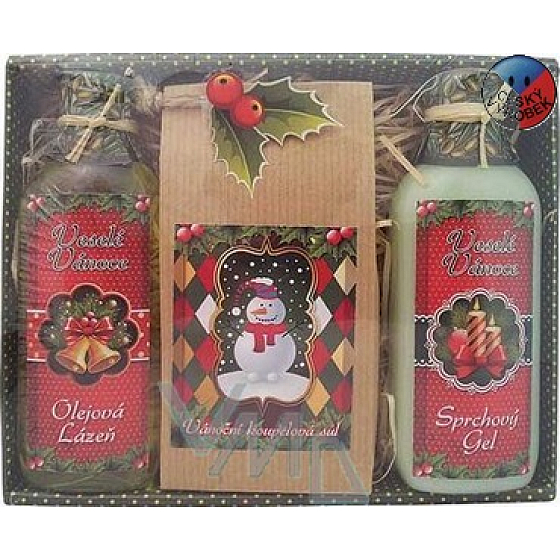 Böhmen Geschenke Frohe Weihnachten Oliven Duschgel 100 ml + Bad 100 ml + Salz 150 g, Kosmetikset