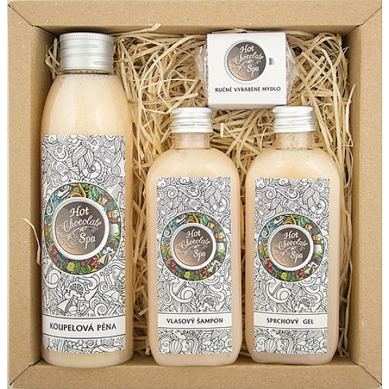 Böhmen Geschenke Hot Chocolate Spa Badeschaum 200 ml + Duschgel 100 ml + Haarshampoo 100 ml + handgemachte Seife 30 g, Kosmetikset