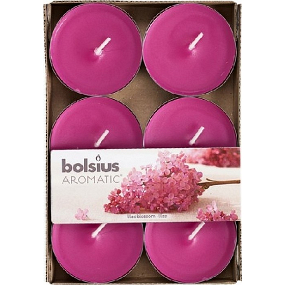 Bolsius Aromatic Maxi Fliederblüte - Flieder duftende Teelichter 6 Stück, Brenndauer 8 Stunden