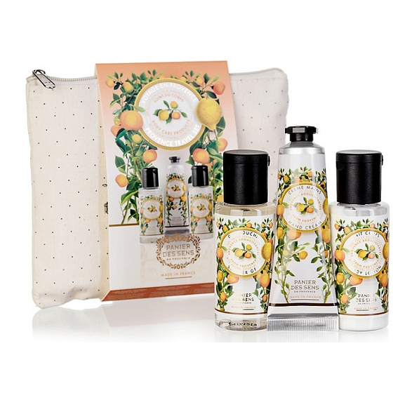 Panier des Sens Provence Citrus Travel Set Duschgel 50 ml + Körperlotion 50 ml + Handcreme 30 ml + Beutel, Reisekosmetikset