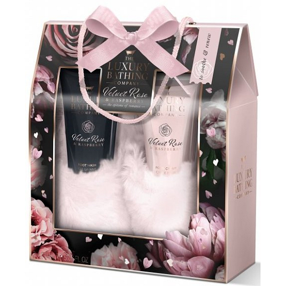 Grace Cole Supreme Soothers Fußreinigungsgel 150 ml + Fußcreme 150 ml + elegante Hausschuhe, Kosmetikset