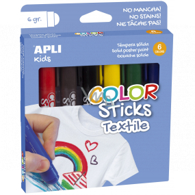 Apli Color Sticks Temperafarben für Textilien Farbmischung 6 x 6 g, Set