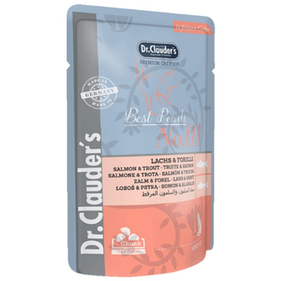 Dr. Clauders Lachs und Forelle in Gelee Alleinfuttermittel für Katzen Pouch 100 g
