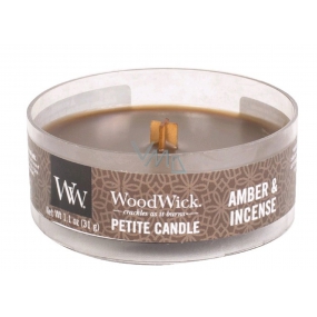 WoodWick Amber & Incense - Duftkerze aus Ambergris und Weihrauch mit zierlichem Holzdocht 31 g