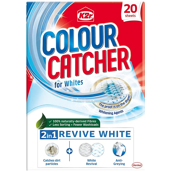 K2r Colour Catcher Stop Staining Washing Wipes für weiße Wäsche und weiße Erholung 20 Stück