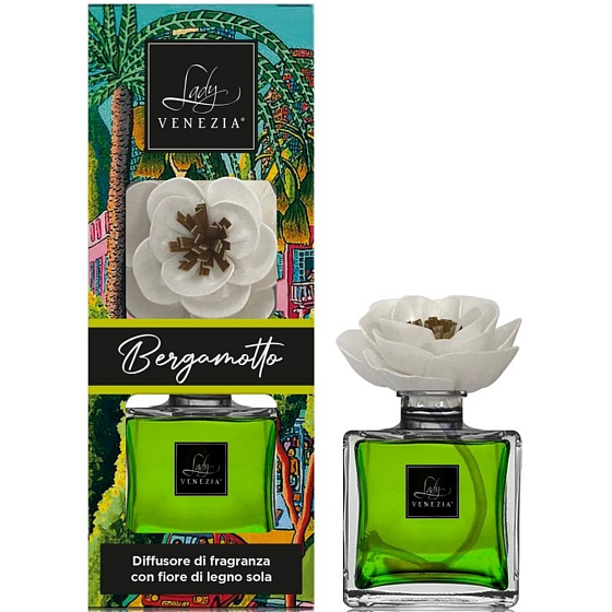 Lady Venezia Naif Bergamotto - Bergamotte Aroma Diffusor mit Blume für die schrittweise Freisetzung von Duft 100 ml