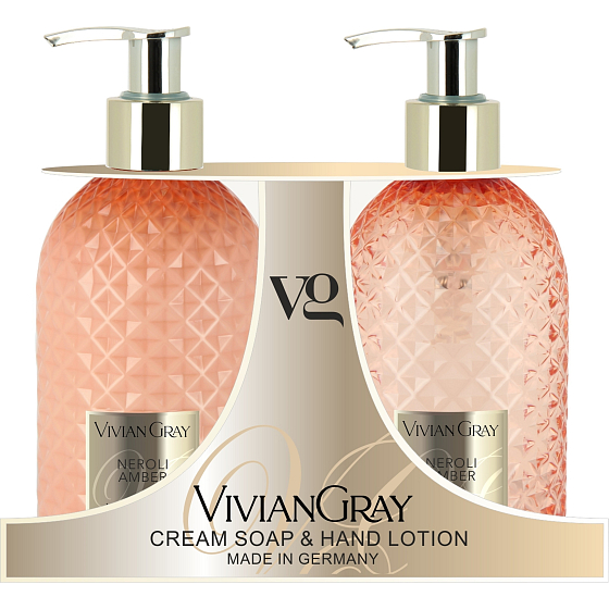 Vivian Gray Neroli und Ambra Luxus-Flüssigseife mit Spender 300 ml + Luxus-Handlotion mit Spender 300 ml, Kosmetikset