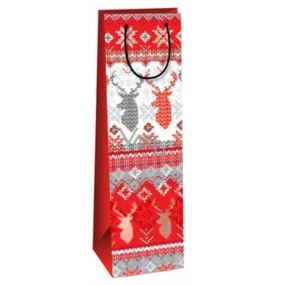 Ditipo Geschenk Laminat Flaschentasche, rot, Hirschköpfe 12,3 x 7,8 x 36,2 cm
