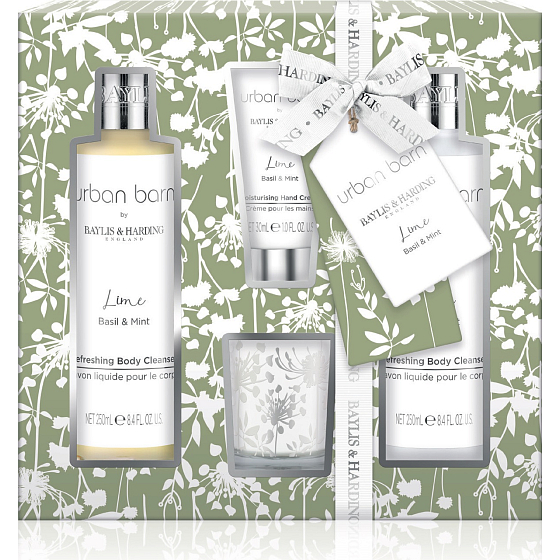 Baylis & Harding Limette, Basilikum und Minze Bade- und Duschcreme 250 ml + Waschgel 250 ml + Handcreme 30 ml + Duftkerze 60 g, Kosmetikset