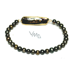 Perle schwarz mit Ornament Armband elastisch Naturstein, Kugel 4-5 mm / 16-17 cm, Symbol der Weiblichkeit, bringt Bewunderung