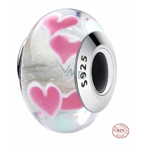 Charme Sterling Silber 925 Murano weiß mit Herzen, Liebe Perle auf Armband Charme Sterling Silber 925 Murano weiß mit Herzen, Liebe Perle auf Armband