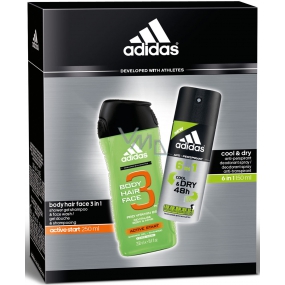 Adidas Cool & Dry 48h 6in1 Antitranspirant Deodorant Spray für Männer 150 ml + Active Start 3in1 Duschgel für Körper, Haare und Gesicht für Männer 250 ml, Kosmetikset