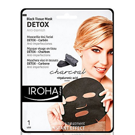 Iroha Detox Stoffmaske mit Holzkohle und Hyaluronsäure 23 ml