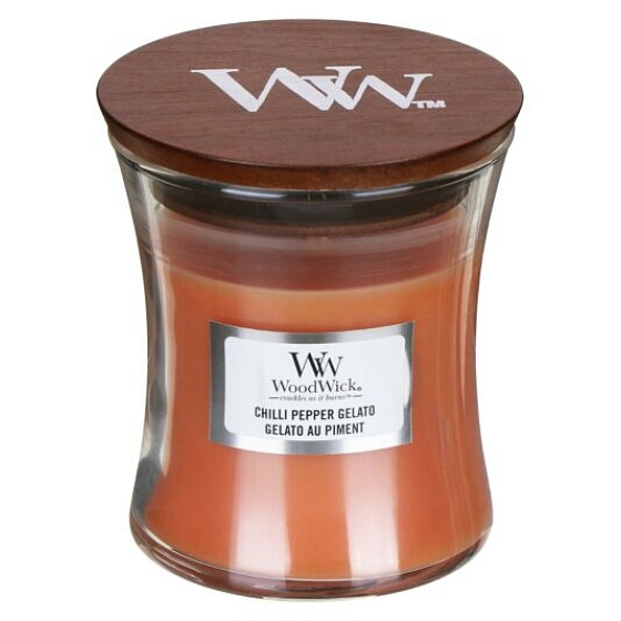 WoodWick Chilli Pepper Gelato - Eiscreme mit Chili und Pfeffer Duftkerze mit Holzdocht und Deckelglas klein 85 g