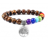 Chakra-Armband Lebensbaum + Tigerauge, elastischer Naturstein, Kugel 8 mm / 16-17 cm, Sonnen- und Erdstein, bringt Glück und Reichtum