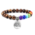 Chakra-Armband Lebensbaum + Tigerauge, elastischer Naturstein, Kugel 8 mm / 16-17 cm, Sonnen- und Erdstein, bringt Glück und Reichtum