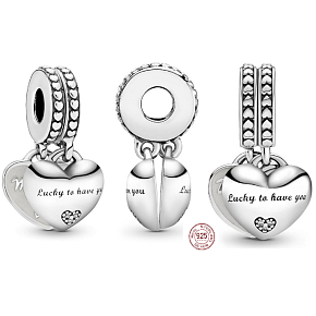 Charm Sterlingsilber 925 Schwiegertochter und Schwiegermutter, teilbarer Anhänger 2-in-1 Herz für Armband Familie