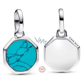 Charm Sterlingsilber 925 Mini-Medaillon türkisblau Imitation Türkis, Anhänger für Armband Symbol Charm Sterlingsilber 925 Mini-Medaillon türkisblau Imitation Türkis, Anhänger für Armband Symbol