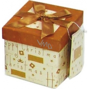 Engel Geschenkbox faltbar mit Schleife Weihnachten beige-gold mit Goldschleife 17 x 17 x 17 cm 1 Stück