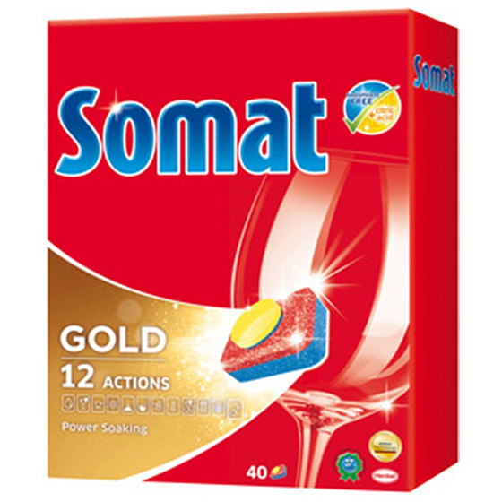 Somat Gold 12 Action Tabletten für den Geschirrspüler helfen dabei, auch widerstandsfähigen Schmutz zu entfernen, ohne 40 Stück vorzuwaschen
