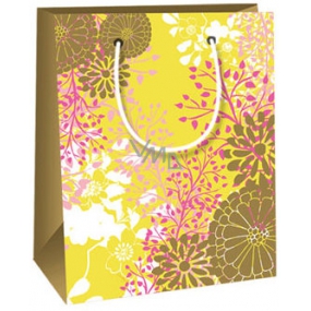 Ditipo Geschenkpapiertüte 11,4 x 6,4 x 14,6 cm gelb mit Farbmotiven