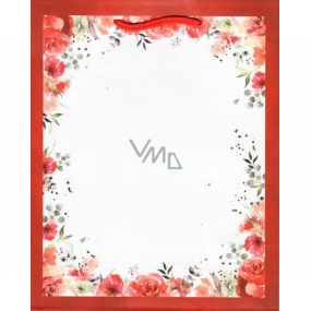 Ditipo Geschenk Papiertüte 18 x 23 x 10 cm weiß roter Rahmen mit Blumen