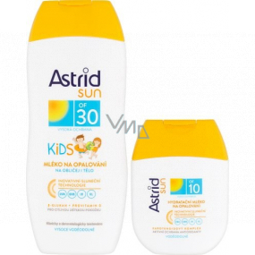 Astrid Sun Kids OF30 Sonnencreme 200 ml + Sun OF10 feuchtigkeitsspendende Sonnencreme 80 ml, Duopack
