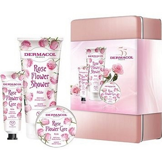 Dermacol Rose Flower Rose Handcreme 30 ml + Duschgel 200 ml + Körperbutter 75 ml, Kosmetikset