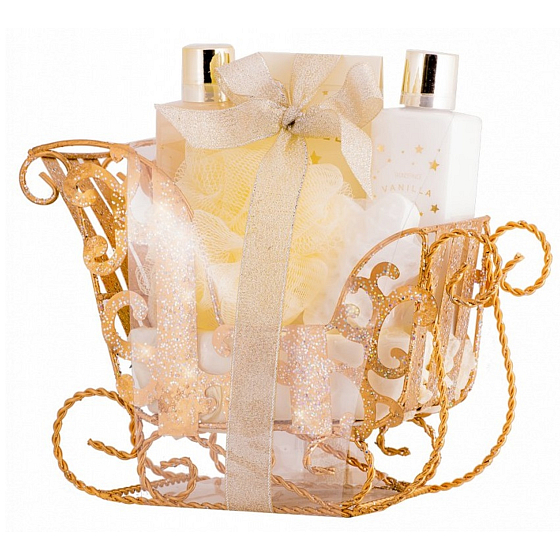 My Wondernice Vanilla Vanilla Duschgel 200 ml + Körperlotion 200 ml + Badesalz 150 g + Sprudelbadetablette 55 g + Waschlappen + Schlitten, Kosmetikset
