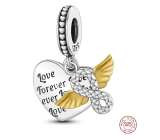 Sterling Silber 925 Love Forever, Herz, Engelsflügel, Unendlichkeit, 3in1 Liebesarmband-Anhänger