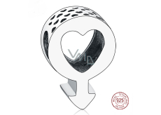 Charm Sterling Silber 925 Männlich Symbol, Herz, Perle auf Armband Symbol
