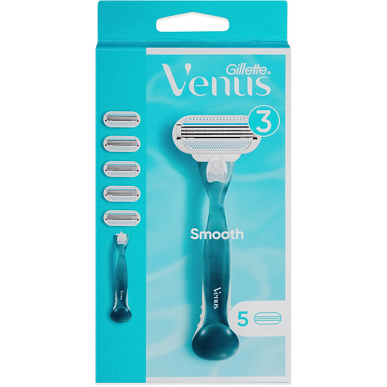 Gillette Venus Smooth Rasierer + Ersatzköpfe 5 Stück für Frauen