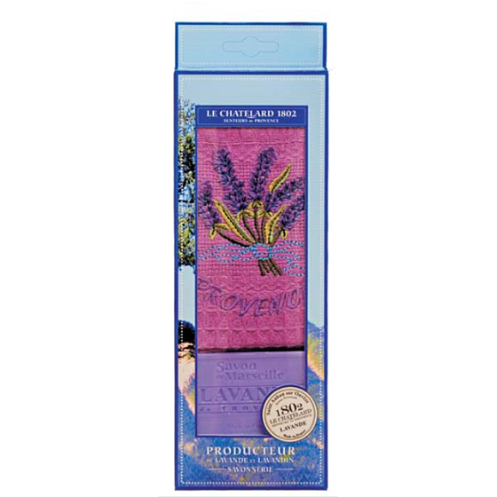 Le Chatelard Lavendel Toilettenseife 100 g + lila Baumwolltuch 40 x 60 cm Kosmetikset