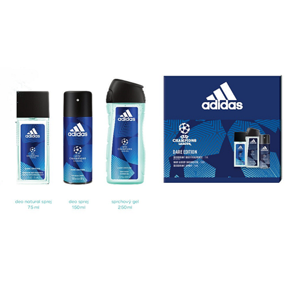 Adidas UEFA Champions League Dare Edition VI parfümiertes Deodorantglas für Männer 75 ml + Duschgel 250 ml + Deodorantspray 150 ml, Kosmetikset